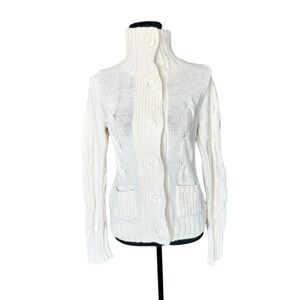 American Eagle Cream Cable Knit Button Front Sweater Cardigan Medium Y2K U31